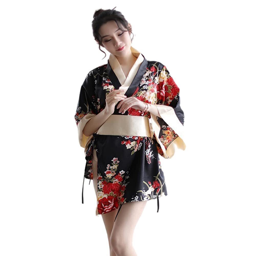 7071 Japanese Kimono Lingerie Print Dress Pajamas Cosplay Lingerie Set Sexy